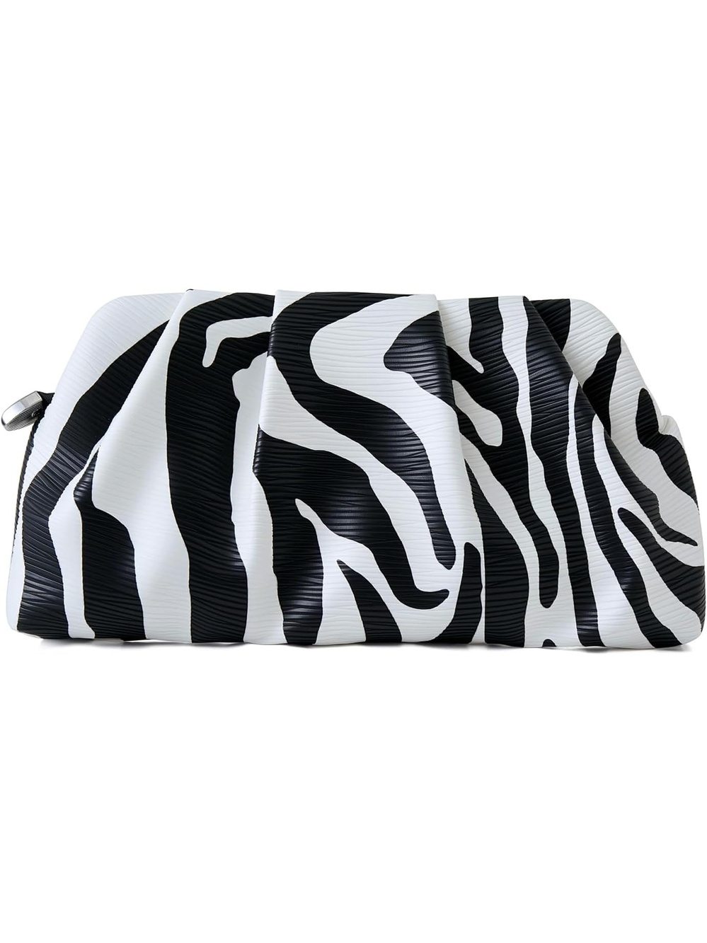 〽️ Women's Zebra White Ruched Clutch Purse Metal Chain Evening Crossbody Bag